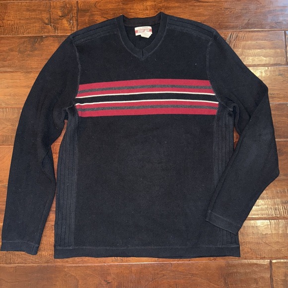 Eddie Bauer Sport Shop V-Neck 100% Cotton Pullover Sweater Size XL Tall Black - Picture 1 of 9